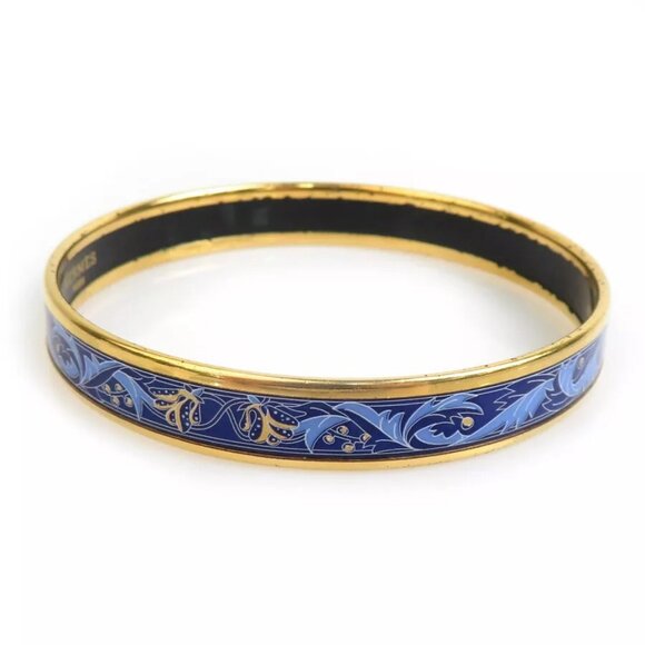 Auth HERMES Cloisonne Bangle Bracelet Gold/Blue Metal/Enamel - Picture 3 of 8